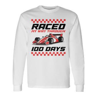 100Th Day Of School100 Days Race Car Raced My Way For Boys Long Sleeve T-Shirt - Thegiftio UK