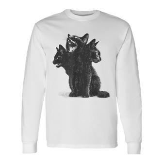 3 Headed Cat Vintage Grunge Alt 90S Halloween Goth Horror Long Sleeve T-Shirt - Monsterry