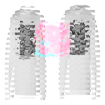 Axolotl With Boba Tea Colorful Cute Axolotl Graphic Long Sleeve T-Shirt - Thegiftio