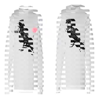 Black Raven Gothic Crow Holding Red Heart Dark Romantic Bird Long Sleeve T-Shirt - Thegiftio