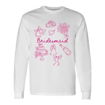 Bridesmaid Bride Squad Bow Wedding Bridal Party Bachelorette Long Sleeve T-Shirt - Thegiftio UK