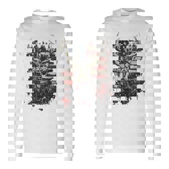 Buck White Tail Deer Hunting Hunter Distressed American Flag Long Sleeve T-Shirt - Thegiftio
