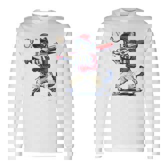 Cat Baseball Graphic Long Sleeve T-Shirt - Monsterry