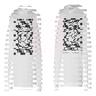 Checkered Volleyball Smile Face Lightning Bolt Long Sleeve T-Shirt | Seseable CA