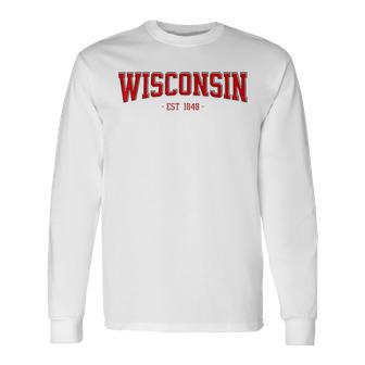 Classic Wisconsin Print Retro Varsity Vintage Wisconsin Long Sleeve T-Shirt - Thegiftio