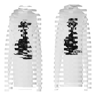 Cool Doberman With Floppy Ears Lying Pose On Chest Long Sleeve T-Shirt - Thegiftio