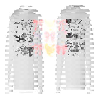 Coquette Chickens Chickens And Bows Watercolor Long Sleeve T-Shirt | Mazezy