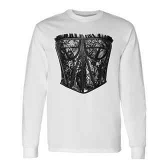 Corset Print Bustier Bra Graphic Trendy Sexy Lingerie Long Sleeve T-Shirt - Thegiftio UK