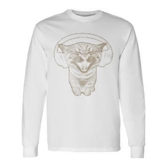 Cute Headphones Cat Y2k Silly Grunge Graphic Long Sleeve T-Shirt - Thegiftio UK