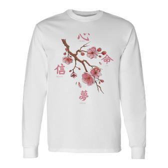 Flores Japonesas Con Estampado Trasero Backprint Aesthetic Camiseta de manga larga - Regaloses