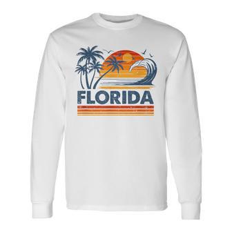 Florida Vacation Sunset Cute 70S Vintage Retro Beach Long Sleeve T-Shirt - Thegiftio UK