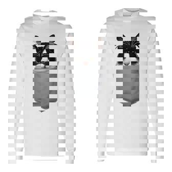 Cat Peeking In Pocket Cute Cat Lover For Dad Long Sleeve T-Shirt | Seseable FR