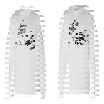 Doodle Running Skeleton Halloween Long Sleeve T-Shirt - Monsterry