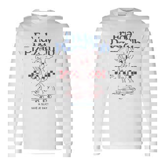 Friday Pizza ClubRetro Cool Skateboarding Pizza Slice Long Sleeve T-Shirt - Monsterry