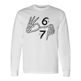 Six Seven 6 7 Meme 67 Skeleton Hand Halloween Costume Long Sleeve T-Shirt - Monsterry