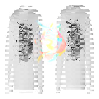 Gato Dibujo Arte Abstracto Animal Colorido Gráfico Camiseta de manga larga - Regaloses