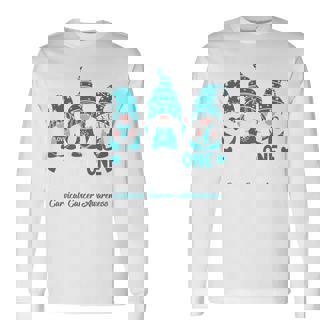 Gnome One Fights Alone Teal Ribbon Cervical Cancer Awareness Long Sleeve T-Shirt - Monsterry