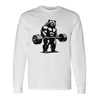 Grizzly Bear Bodybuilder Lifting Graphic Long Sleeve T-Shirt - Thegiftio