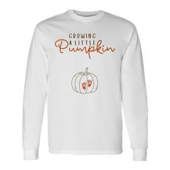 Growing A Little Pumpkin Pregnancy Reveal Halloween Long Sleeve T-Shirt - Thegiftio UK