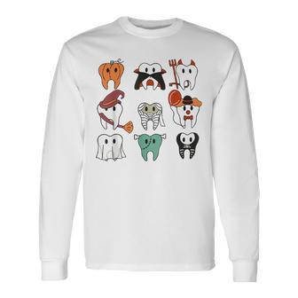 Happy Halloween Th Dental Pediatric Dentist Spooky Season Long Sleeve T-Shirt - Thegiftio UK