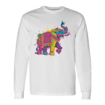 Happy Holi Elephant Colorful Festival Of Colors India Long Sleeve T-Shirt - Monsterry