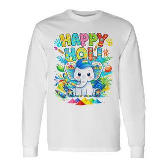 Happy Holi Festival India Color Elephant Hindu Toddler Boys Long Sleeve T-Shirt | Mazezy