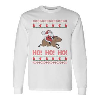 Ho Ho Ho Santa Riding Capybara Ugly Christmas Sweater Long Sleeve T-Shirt - Thegiftio UK