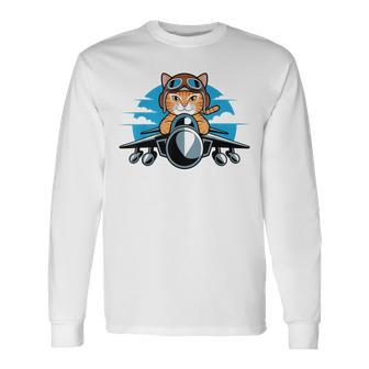 Humour D'aviation De Pilote De Chat De Combat Amusant Pour Les Amoureux Des Chats T-shirt à manches longues - Cadeauxyz