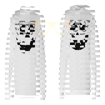 Jack O Lantern Face Pumpkin Hallowen Leopard Glasses Long Sleeve T-Shirt - Monsterry