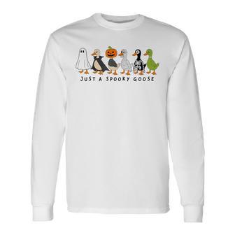 Just A Spooky Goose Halloween Long Sleeve T-Shirt - Monsterry