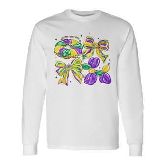 Mardi Gras Coquette Bow Dog Beads New Orleans Fleur De Lis Long Sleeve T-Shirt - Thegiftio
