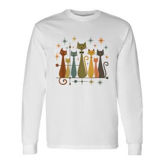 Mid-Century Modern Look Atomic Age 50S 60S Cat Long Sleeve T-Shirt - Thegiftio UK