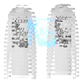 In November We Wear Butterflies Blue Diabetes Awareness Long Sleeve T-Shirt | Mazezy