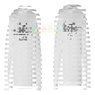 Paysage De Laille De New York Monuments Emblématiquesouvenir D'art Urbain T-shirt à manches longues - Cadeauxyz
