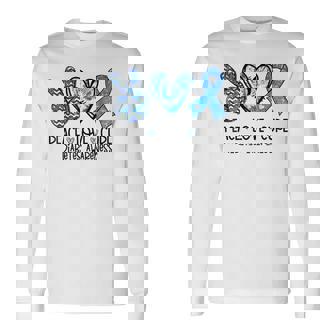Peace Love Cure Type 1 Diabetes Awareness T1d Blue Ribbon Long Sleeve T-Shirt | Mazezy