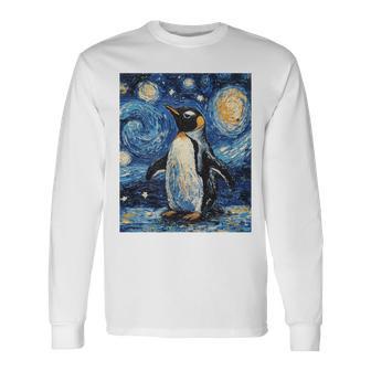 Penguin Bird Van Gogh Style Starry Night Long Sleeve T-Shirt - Thegiftio UK