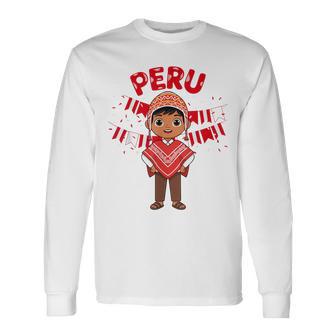Peru Peruvian Boy Traditional Outfit Wear Flag Heritage Long Sleeve T-Shirt | Mazezy