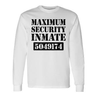 Prisoner Costume Orange Prison Uniform Halloween Jail Inmate Long Sleeve T-Shirt - Thegiftio UK