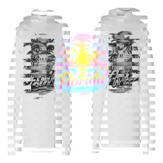 Retro Florida Home State Fl Nature Sunset Vintage Long Sleeve T-Shirt - Monsterry