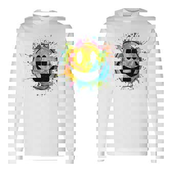 Retro Happy Face Rainbow Tie-Dye Splatter – 70S Peace Smile Long Sleeve T-Shirt | Mazezy
