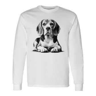 Super Cute Beagle Portrait In Lying Pose Long Sleeve T-Shirt - Thegiftio
