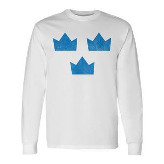 Sweden Flag Three Crowns Sverige Swedish Hockey Long Sleeve T-Shirt | Mazezy