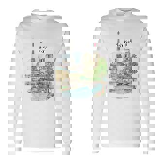 Tour Eiffel Paris Illustrationouvenir Notre-Dame T-shirt à manches longues - Cadeauxyz
