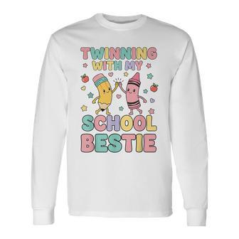 Twinning With My School Bestie Cute Matching Friend Twin Day Long Sleeve T-Shirt | Seseable UK