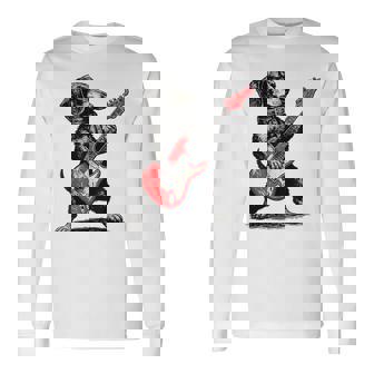 Vintage Dachshund Weenie Playing Guitar Long Sleeve T-Shirt | Seseable FR