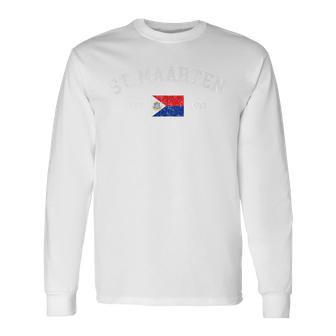 Vintage St Maarten Flag Est 1493 Retro Souvenir Long Sleeve T-Shirt - Thegiftio UK