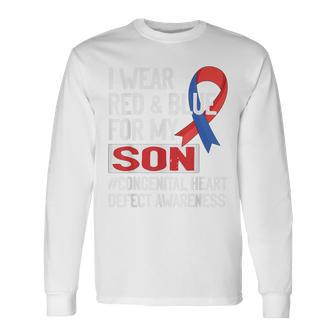 I Wear Red & Blue For My Son Chd Congenital Heart Disease Long Sleeve T-Shirt - Thegiftio UK
