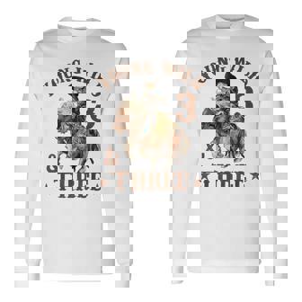 Young Wild And Three Cowboy 3Rd Birthday Boy 3 Years Old Long Sleeve T-Shirt | Mazezy