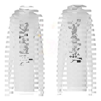 やってませんうさぎ 「I Didn't Do It」 いたずらウサギ 電源コード 面白いデザイン 黒文字 長袖Tシャツ - Kawaiitshirt
