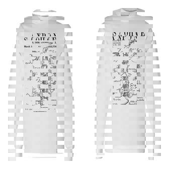 サックス オールド ヴィンテージ 特許 図面 プリント 長袖Tシャツ - Kawaiitshirt